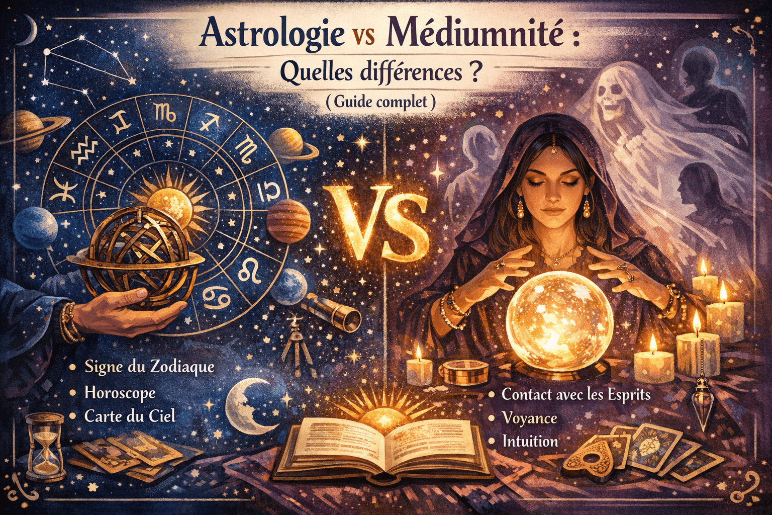 Astrologie vs Médiumnité : Quelles différences ? (Guide complet)